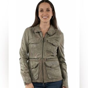 Scully “Canvas Leather Jacket” in sage gray. New with tags from Sundance.